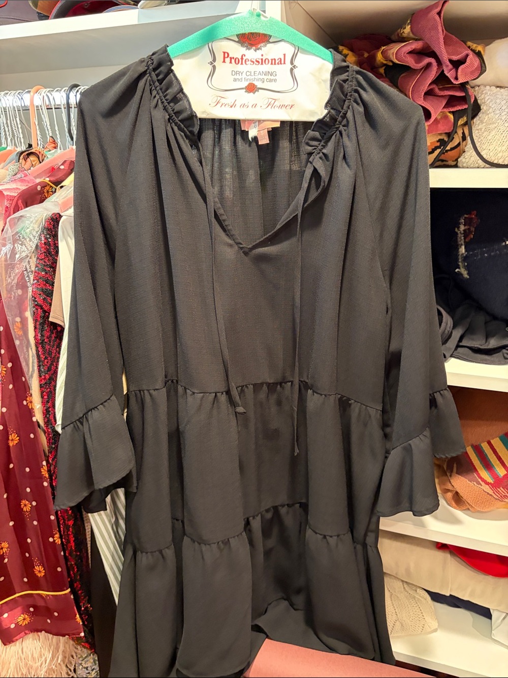 Show Me Your MuMu Black Tiered Mini Dress with V-Neck